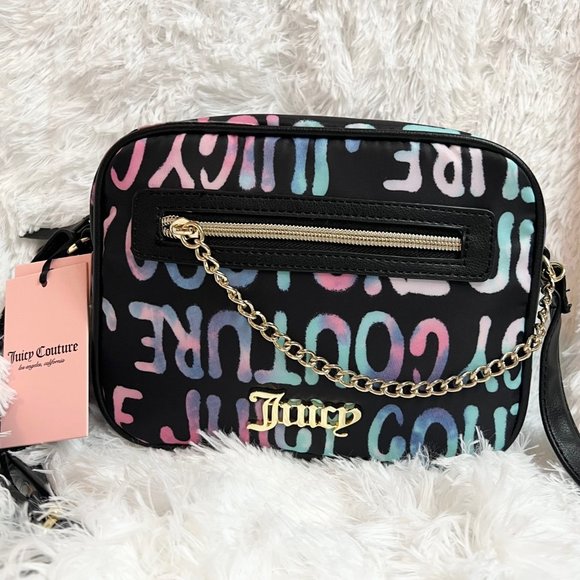 Juicy Couture Handbags - Juicy Couture Chain up Camera Crossbody Bag Purse Black Graffiti Multicolor